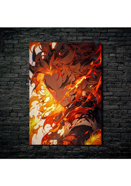 Anime Metal Poster Parlak Göz Alıcı Renkler - Rengoku'nun Alevi
