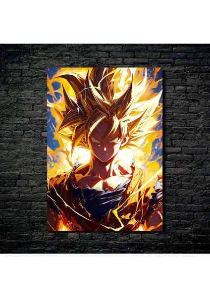 Anime Metal Poster Parlak Göz Alıcı Renkler - Goku'nun Cehennem Ateşi