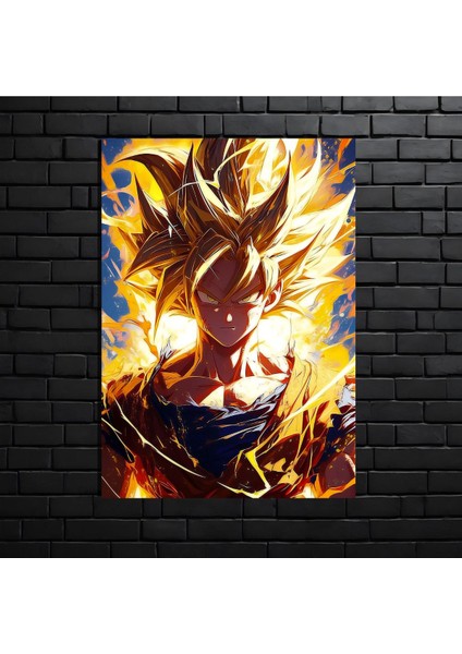 Anime Metal Poster Parlak Göz Alıcı Renkler - Goku'nun Cehennem Ateşi