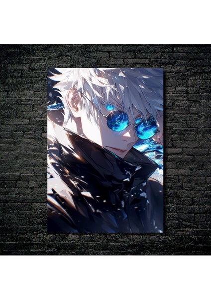 Anime Metal Poster Parlak Göz Alıcı Renkler - Gojo'nun Tehditkar Yakışıklılığı