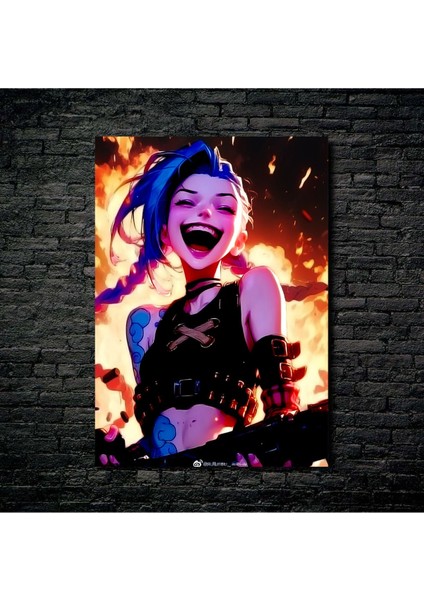 Anime Metal Poster Parlak Göz Alıcı Renkler - Jinx Çılgın Ateşin Içindeki Kahkaha