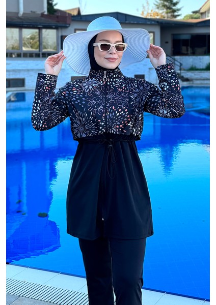 Fermuarlı Dokuma Tam Kapalı Tesettür Mayo T244-20 SIYAH02