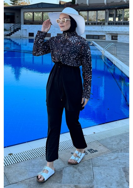 Fermuarlı Dokuma Tam Kapalı Tesettür Mayo T244-20 SIYAH02 fiyatları