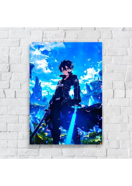 Anime Metal Poster Parlak Göz Alıcı Renkler - Mavi Işık Savaşçısı Krito