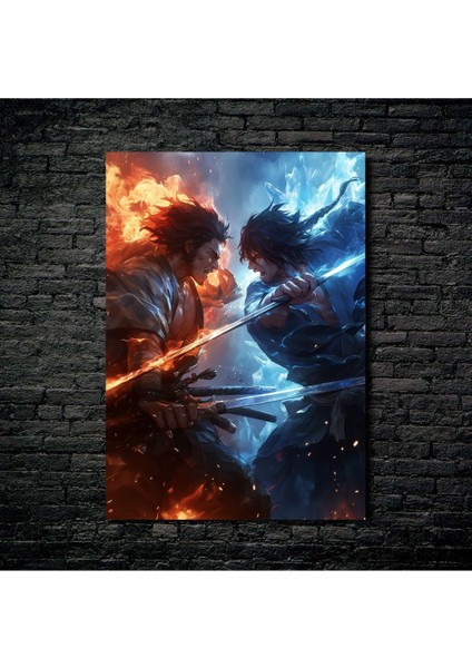 Anime Metal Poster Parlak Göz Alıcı Renkler - Ateş ve Buz Zıtlık Çarpışması fiyatları