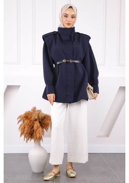 Lacivert Omuz Apoletli Kemerli Trençkot fiyatları