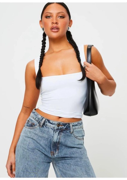 Kare Yaka Geniş Askılı Basic Bluz ( Crop Değildir ) fırsatları