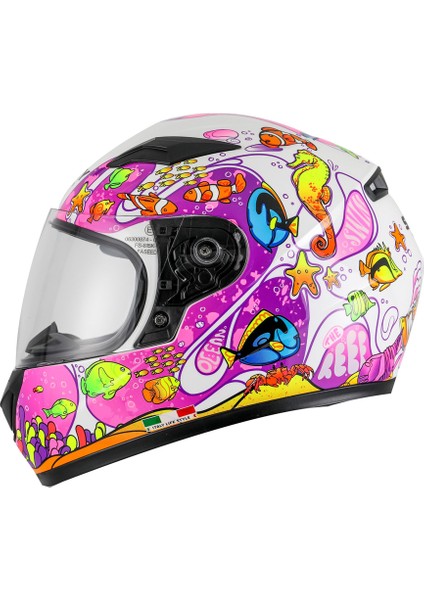 Sw 815K Ocean White Pink Full Face Çocuk Kaskı - L