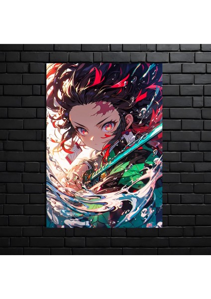 Anime Metal Poster Parlak Göz Alıcı Renkler - Bebek Tanjiro'nun Ateşli Bakışı modelleri
