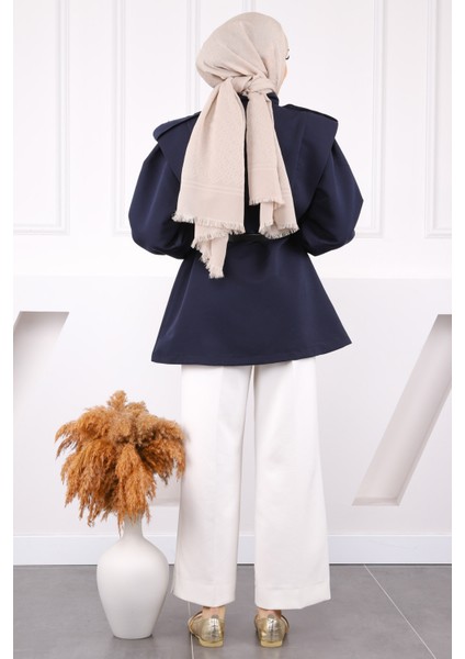 Lacivert Omuz Apoletli Kemerli Trençkot fırsatları