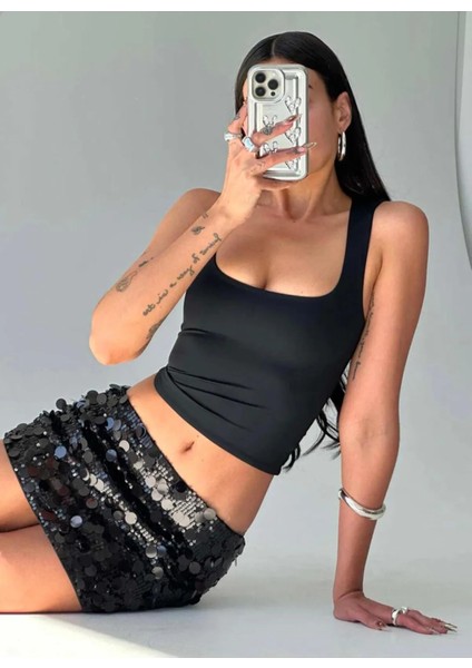 Kare Yaka Geniş Askılı Basic Bluz ( Crop Değildir )