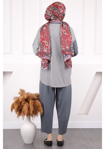 Indigo Gömlek Garnili Modal Tunik Pantolonlu Takım modelleri