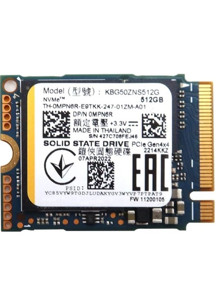 Kıoxıa KBG6AZNT512G 512GB 4500/3700MB/S M.2 2230 Pcı-E Nvme SSD Bulk