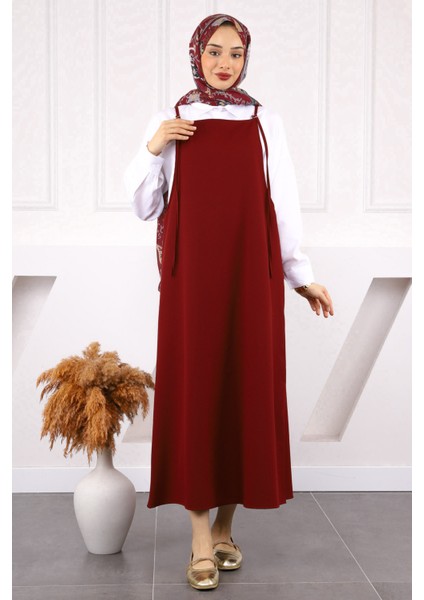 Bordo Ip Askılı Jile Elbise