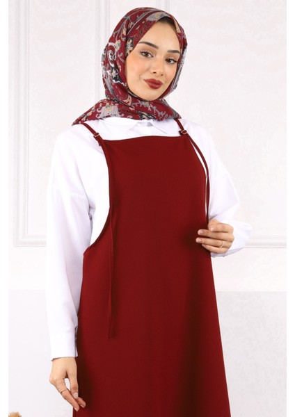Bordo Ip Askılı Jile Elbise
