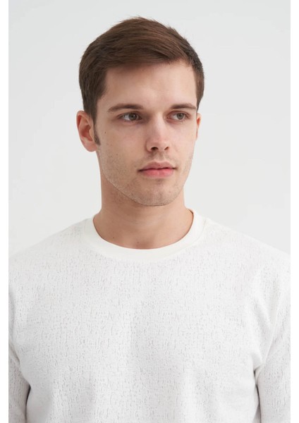 Bisiklet Yaka Ekru Erkek T-Shirt 4152
