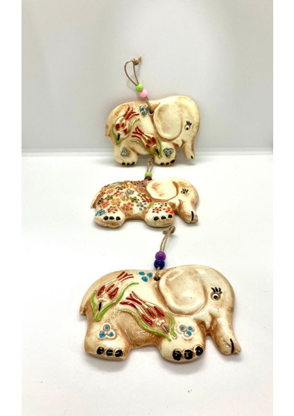 Seramik Fil Balkon Duvar Dekorasyonu Süsü Sarı 3 Lü Set fiyatları