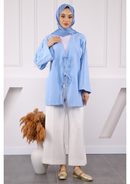 Bebe Mavi Ön Bağlamalı Kimono