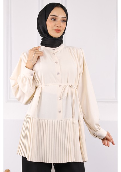 Bordo Eteği Piliseli Bel Kuşaklı Tunik