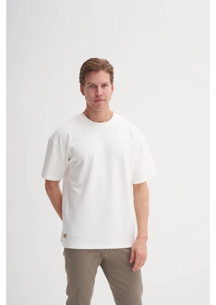 Bisiklet Yaka Ekru Erkek T-Shirt 4007