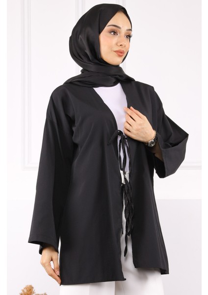 Siyah Ön Bağlamalı Kimono