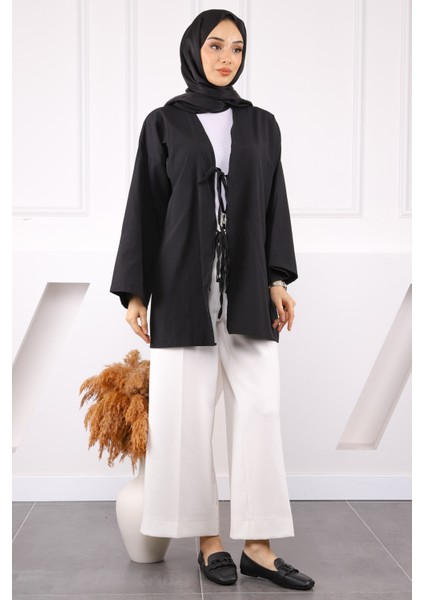 Siyah Ön Bağlamalı Kimono modelleri