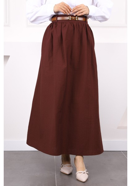 Bordo Bel Kemerli Büzgülü Etek