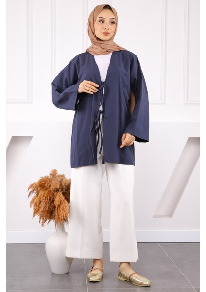 Lacivert Ön Bağlamalı Kimono modelleri
