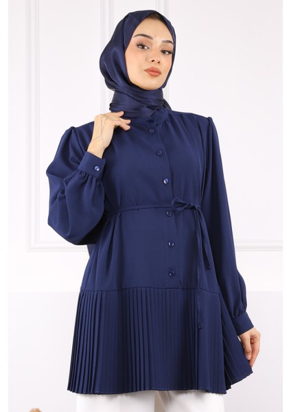 Bordo Eteği Piliseli Bel Kuşaklı Tunik