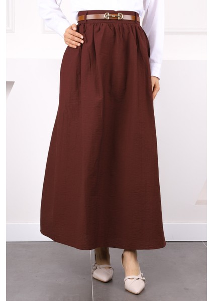 Bordo Bel Kemerli Büzgülü Etek modelleri