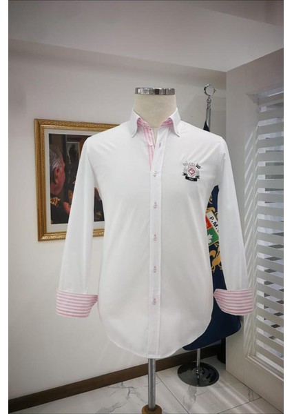 Biyeli Armalı Regular Fit Pamuklu Gömlek