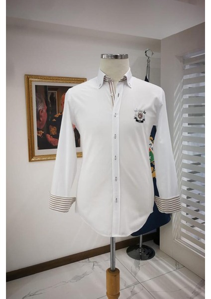 Biyeli Armalı Regular Fit Pamuklu Gömlek