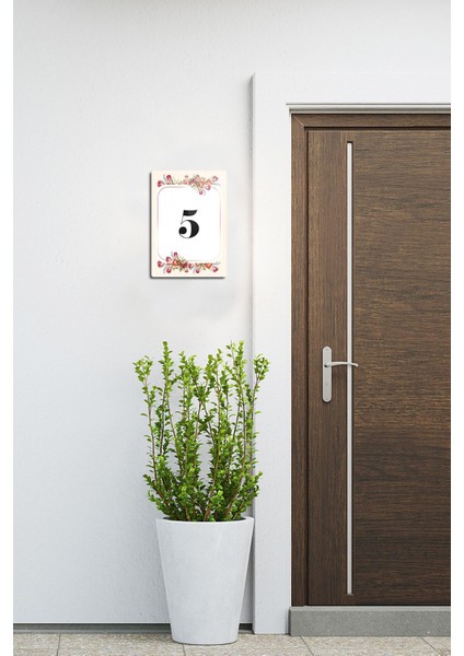 Cam Yönlendirme Levhası | Cam Kapı Numarası - 5 | Çiçek Desenli | 14,8cm x 21CM