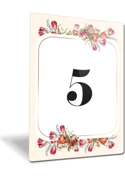 Cam Yönlendirme Levhası | Cam Kapı Numarası - 5 | Çiçek Desenli | 14,8cm x 21CM