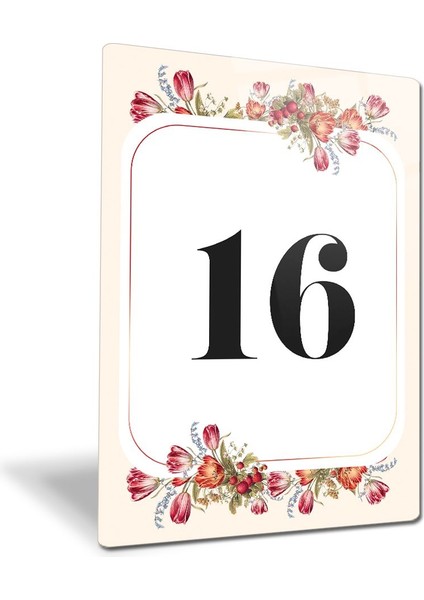 Cam Yönlendirme Levhası | Cam Kapı Numarası - 16 | Çiçek Desenli | 14,8cm x 21CM