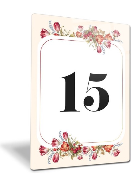 Cam Yönlendirme Levhası | Cam Kapı Numarası - 15 | Çiçek Desenli | 14,8cm x 21CM