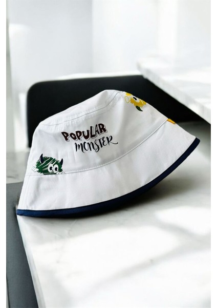 (1-4 Yaş) Popular Monster Baskılı Erkek Çocuk bucket şapka - Mavi
