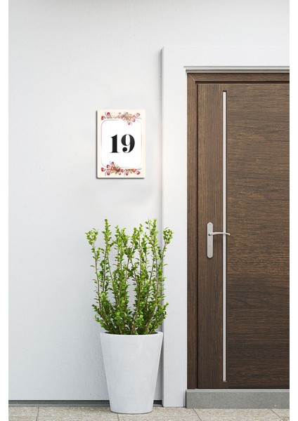 Cam Yönlendirme Levhası | Cam Kapı Numarası - 19 | Çiçek Desenli | 14,8cm x 21CM