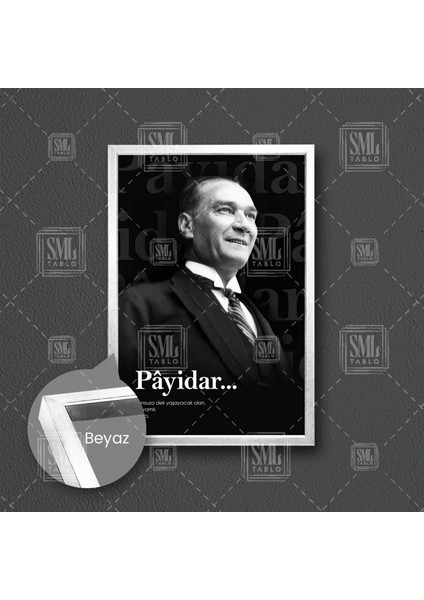 Gazi Mustafa Kemal Atatürk Payidar Kelime Anlamı Tipografik Çerçeveli Dikey Kanvas Tablo