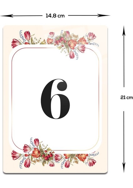 Cam Yönlendirme Levhası | Cam Kapı Numarası - 6 | Çiçek Desenli | 14,8cm x 21CM modelleri