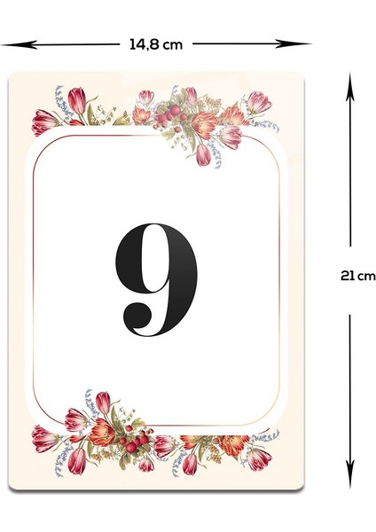 Cam Yönlendirme Levhası | Cam Kapı Numarası - 9 | Çiçek Desenli | 14,8cm x 21CM modelleri