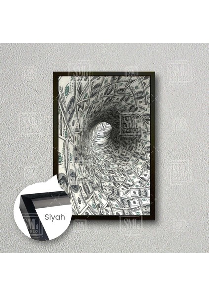 Para Hortumu Dolar Ekonomi Çerçeveli Dikey Kanvas Tablo