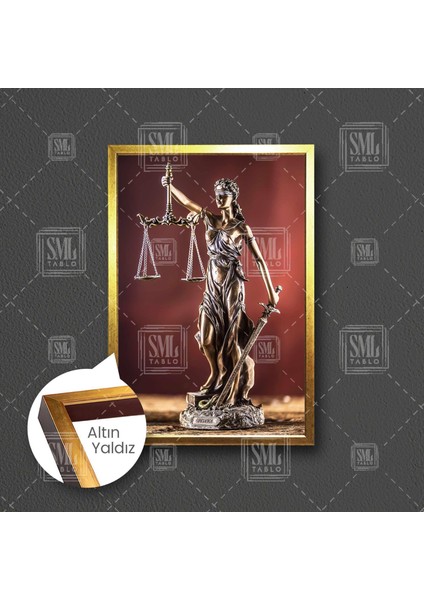 Themis Heykeli Eşitlik Hukuk Bürosu Dekoru Çerçeveli Dikey Kanvas Tablo
