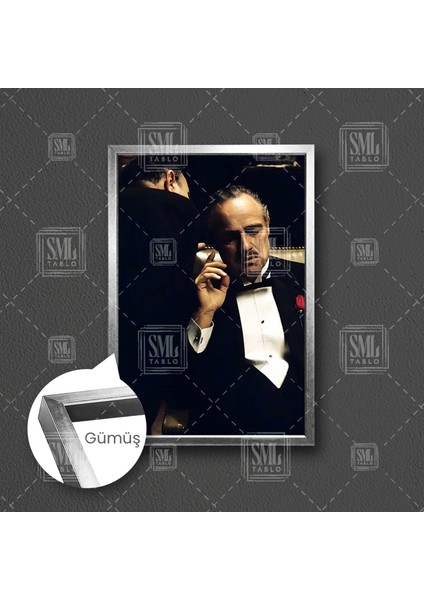 The Godfather Efsane Baba Filmi Alpacino Marlon Brando Çerçeveli Dikey Kanvas Tablo