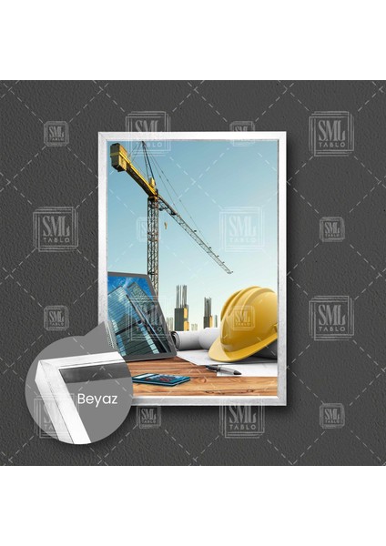Inşaat Mühendisi Ofisi Iş Güvenliği Proje City Civil Engineer Çerçeveli Dikey Kanvas Tablo
