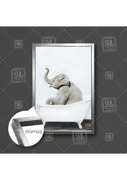 Küvetin Içinde Oturan Fil Banyo Dekor Çerçeveli Dikey Kanvas Tablo