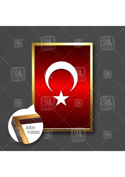Metalik Kırmızı Türk Bayrağı Asil Çerçeveli Dikey Kanvas Tablo