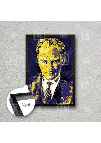 Mustafa Kemal Atatürk Sarı Lacivert Fenebahçe Çerçeveli Dikey Kanvas Tablo