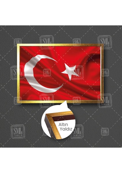 Türk Bayrağı Kırmızı Beyaz Ay Yıldız Çerçeveli Yatay Kanvas Tablo
