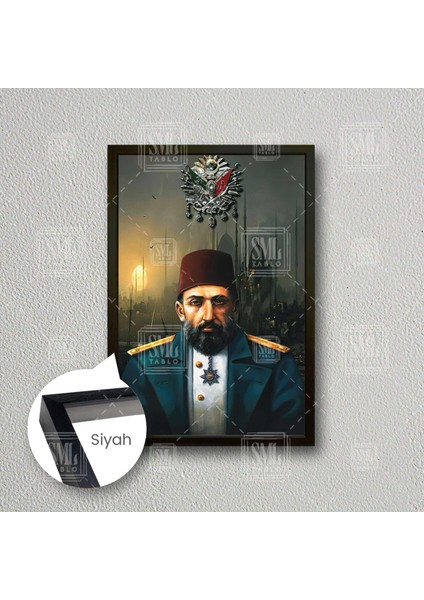 Sultan Abdülhamit Osmanlı Tuğrası Istanbul Silüeti Çerçeveli Dikey Kanvas Tablo